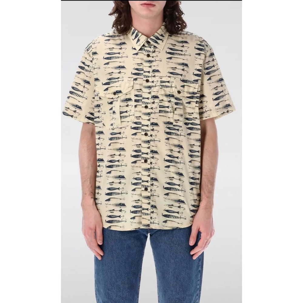 Filson Washed Short Sleeve Feather‎ Cloth Shirt Natural Men's size Large - NEW